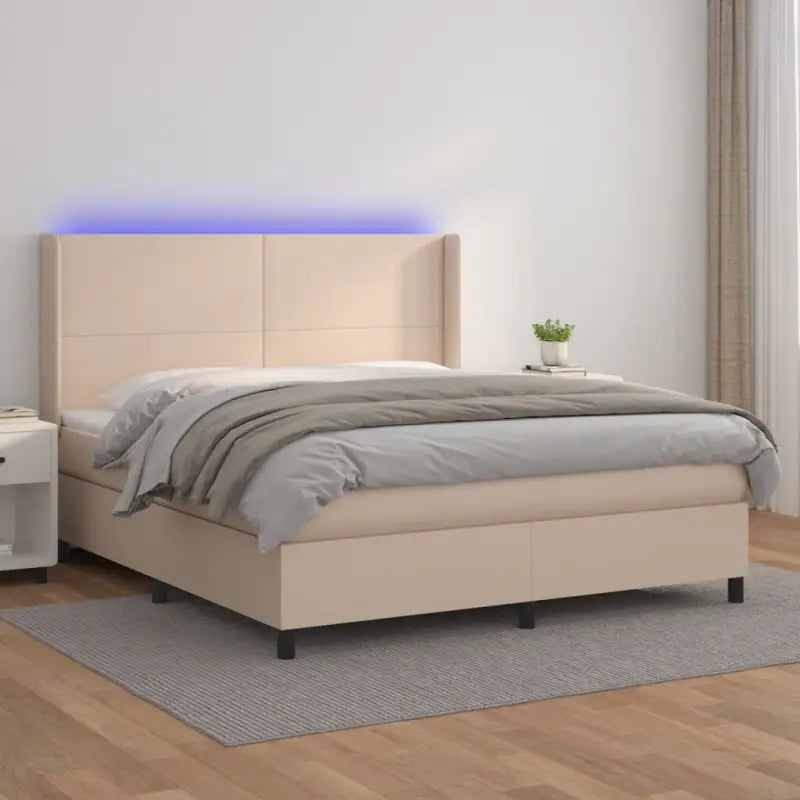 Zwart materialen boxspring met matras en LED voor een rustgevende slaapkamer - Cappuccino / 180 x 200 cm / Effen