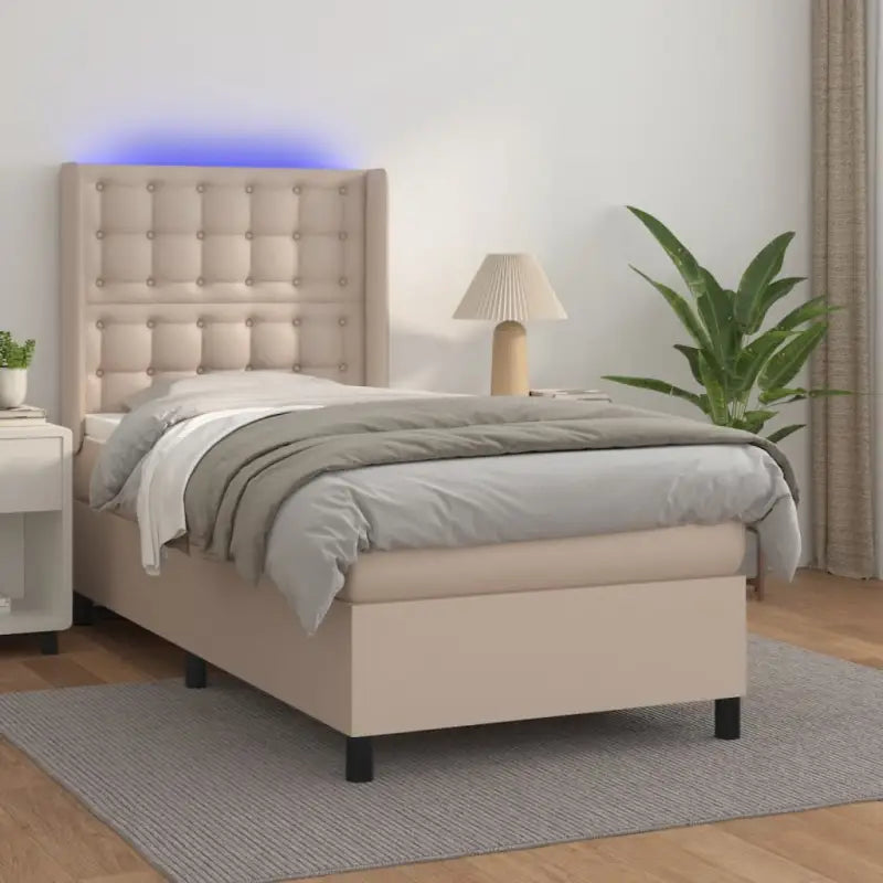 Zwart materialen boxspring met matras en LED voor een rustgevende slaapkamer - Cappuccino / 100 x 200 cm / knoppwn
