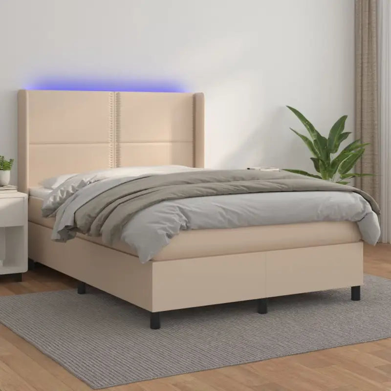 Zwart materialen boxspring met matras en LED voor een rustgevende slaapkamer - Cappuccino / 140 x 200 cm / Effen