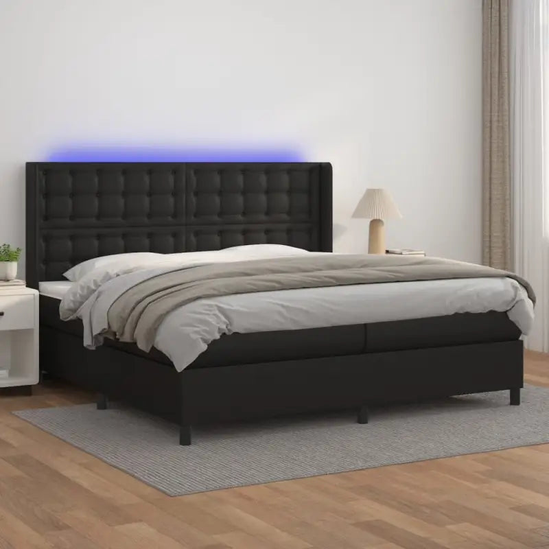 Zwart materialen boxspring met matras en LED voor een rustgevende slaapkamer - Zwart / 200 x 200 cm / knoppwn - Bedden