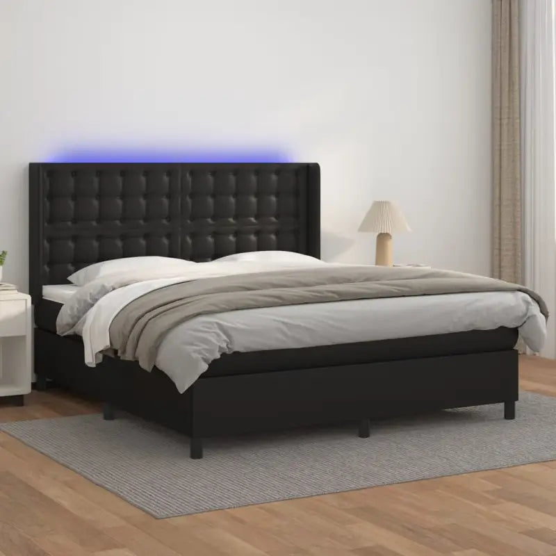 Zwart materialen boxspring met matras en LED voor een rustgevende slaapkamer - Zwart / 180 x 200 cm / knoppwn - Bedden