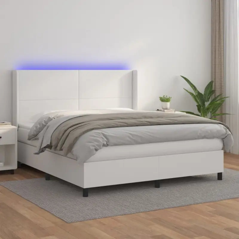 Zwart materialen boxspring met matras en LED voor een rustgevende slaapkamer - Wit / 180 x 200 cm / Effen ontwerp