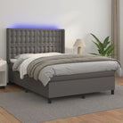 Zwart materialen boxspring met matras en LED voor een rustgevende slaapkamer - Grijs / 140 x 190 cm / knoppwn - Bedden