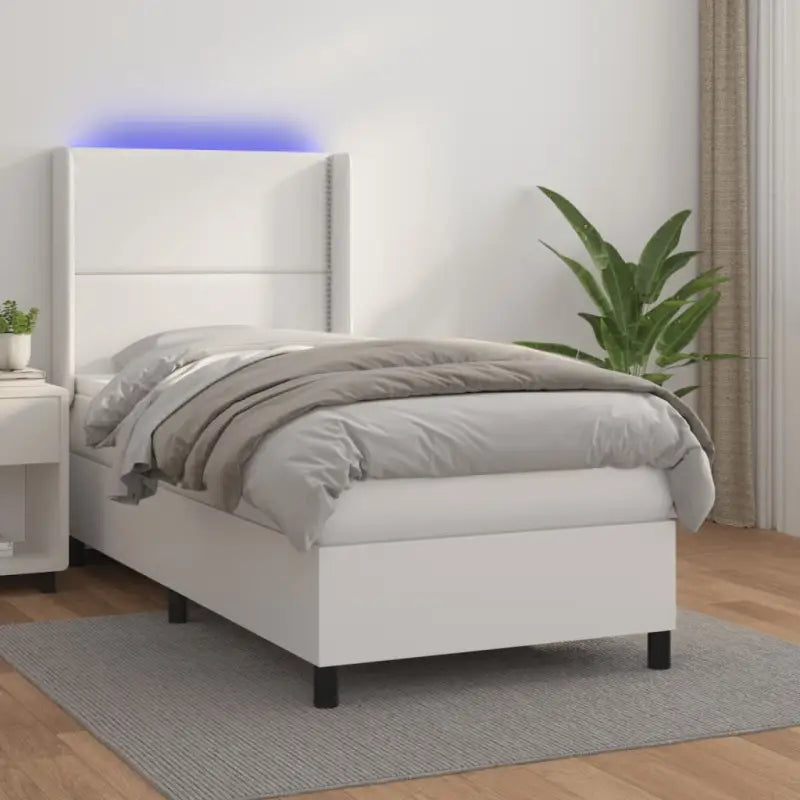 Zwart materialen boxspring met matras en LED voor een rustgevende slaapkamer - Wit / 90 x 190 cm / Effen met spijkers