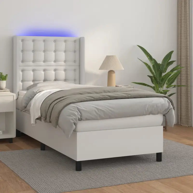 Zwart materialen boxspring met matras en LED voor een rustgevende slaapkamer - Wit / 90 x 200 cm / knoppwn - Bedden &