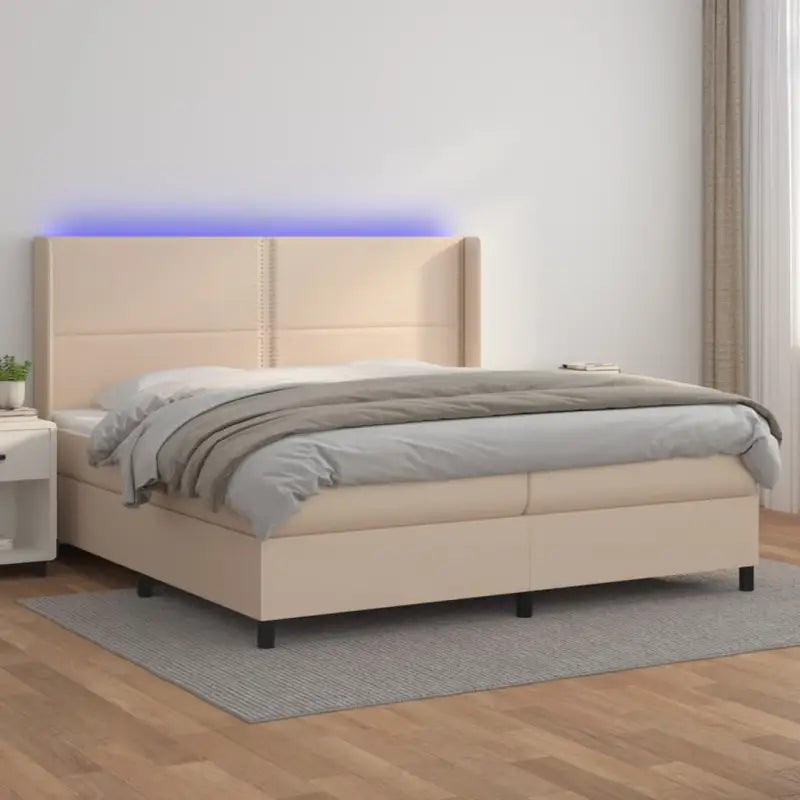Zwart materialen boxspring met matras en LED voor een rustgevende slaapkamer - Cappuccino / 200 x 200 cm / Effen
