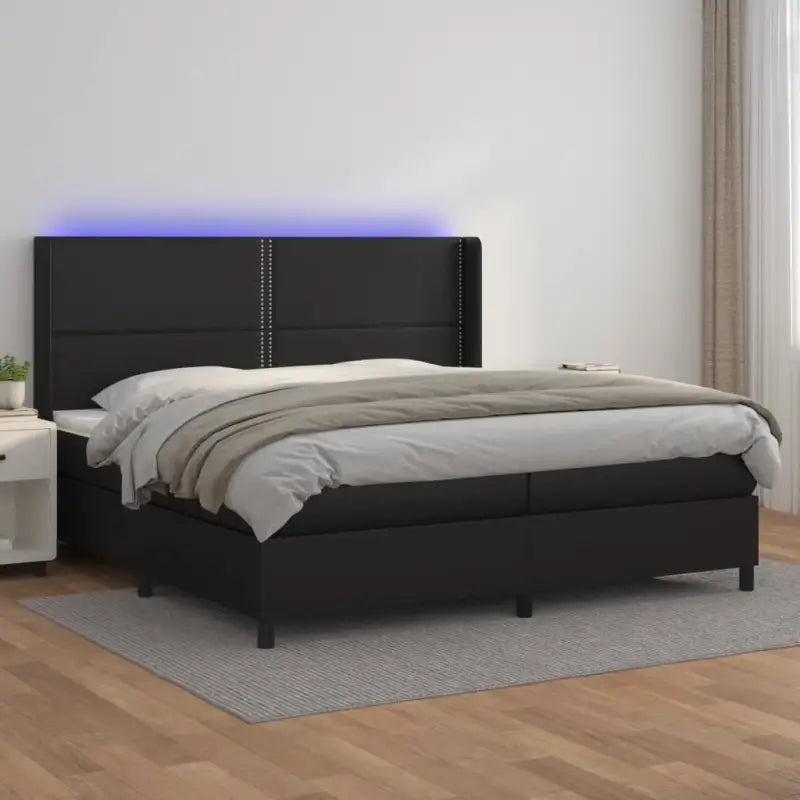 Zwart materialen boxspring met matras en LED voor een rustgevende slaapkamer - Zwart / 200 x 200 cm / Effen