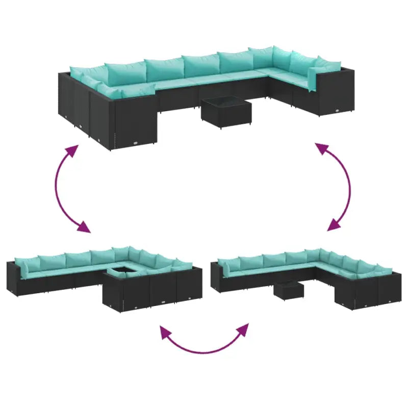 Zwart materialen loungeset met gepoedercoat staal en comfortabele afmetingen - Tuinsets