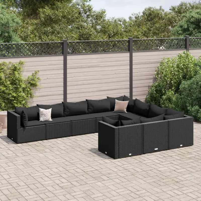 Zwart materialen loungeset met gepoedercoat staal en comfortabele afmetingen - Zwart / 4x hoek + 6x midden - Tuinsets