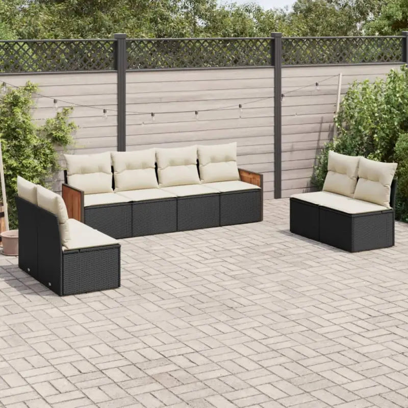 Zwart poly rattan loungeset met waterdichte zak voor buitengebruik - Zwart en crème / Zonder tafel - Tuinsets