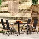 Zwart tuinset met gepoedercoat stalen frame voor buitengebruik - 140 cm tafellengte - Tuinsets
