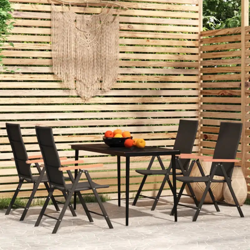 Zwart tuinset met gepoedercoat stalen frame voor buitengebruik - 140 cm tafellengte - Tuinsets