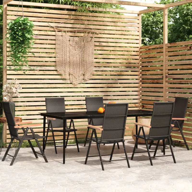 Zwart tuinset met gepoedercoat stalen frame voor buitengebruik - 200 cm tafellengte - Tuinsets