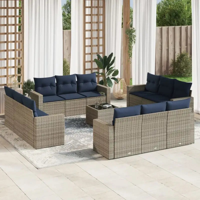 Zwarte loungeset in gepoedercoat staal voor buitenplezier - Beige en grijs / Met tafel - Tuinsets