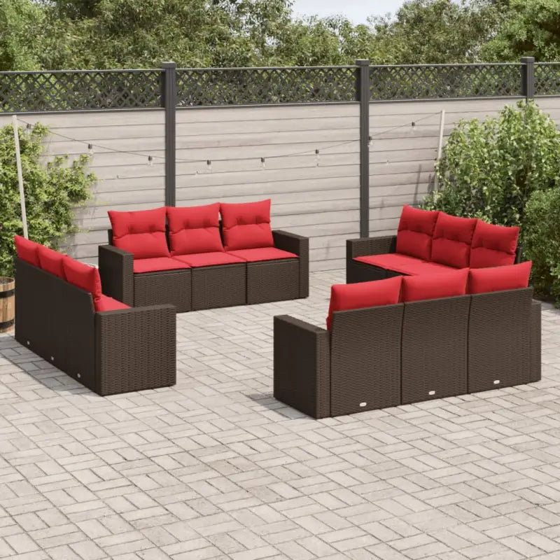 Zwarte loungeset in gepoedercoat staal voor buitenplezier - Bruin en rood / Zonder tafel - Tuinsets