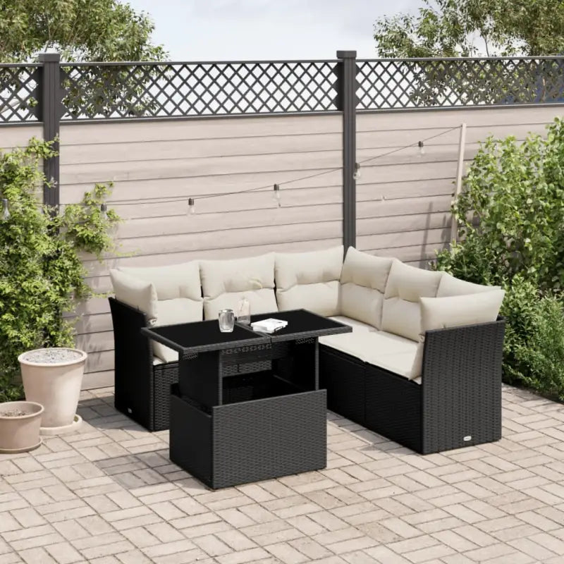 Zwarte loungeset met gepoedercoat staal en ideale afmetingen - Zwart en crème / Met tafel - Tuinsets
