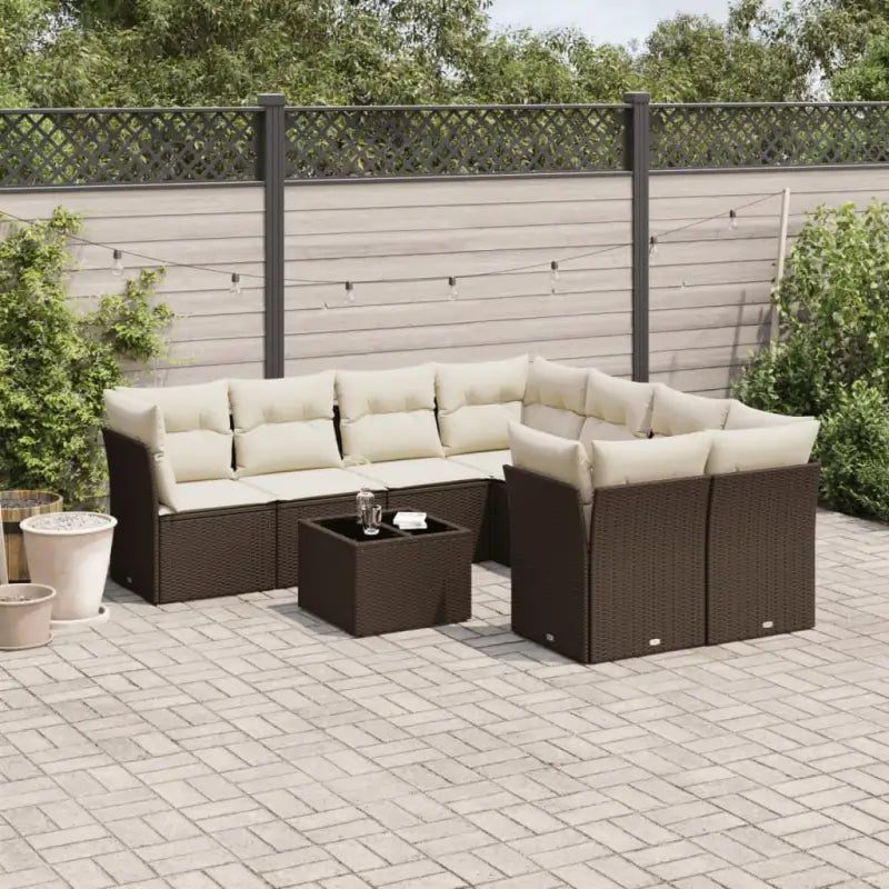 Zwarte loungeset met gepoedercoat staal en waterdichte tas voor buiten - Bruin / 2x midden + 4x hoek + Tafel - Tuinsets