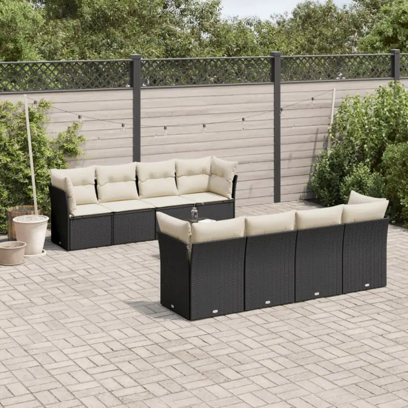 Zwarte loungeset met gepoedercoat staal en waterdichte tas voor buiten - Zwart en crème / 4x hoek + 4x midden + Tafel