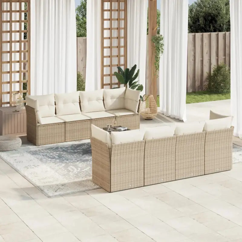 Zwarte loungeset met gepoedercoat staal en waterdichte tas voor buiten - Beige / 4x hoek + 4x midden + Tafel - Tuinsets