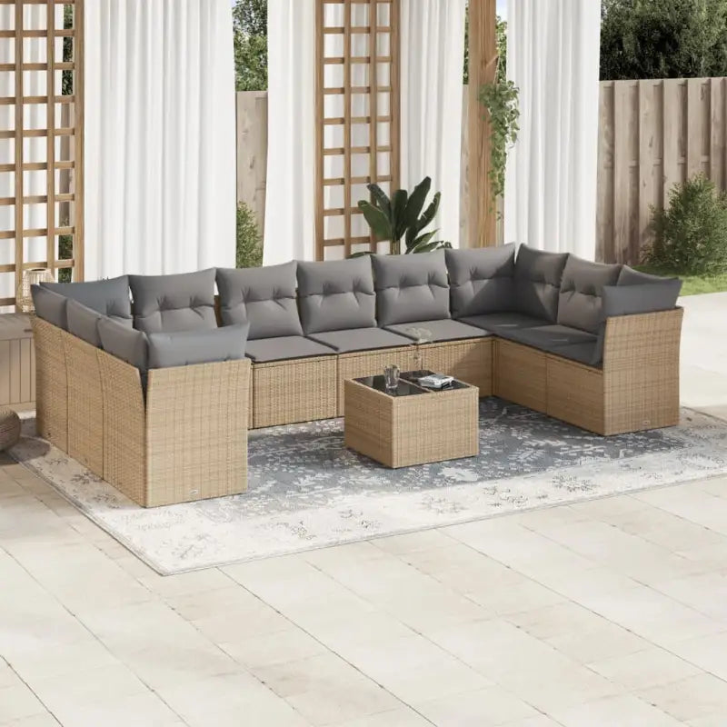 Zwarte loungeset met gepoedercoat staal en waterdichte tas voor buiten - Beige en grijs / Met tafel - Tuinsets