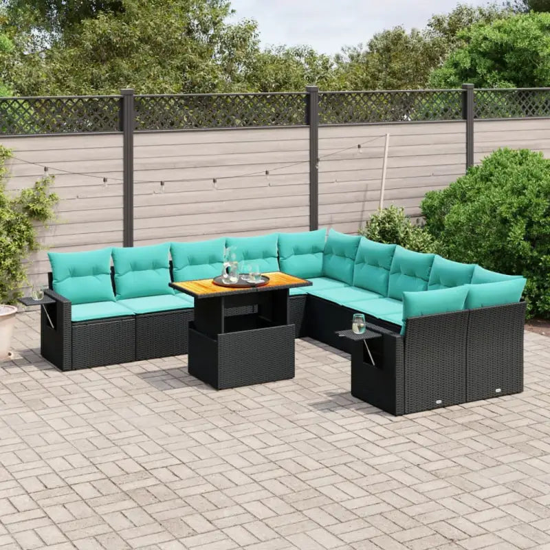 Zwarte loungeset met gepoedercoat staal voor jouw tuin of terras - Zwart / 2x corner + table + 6x middle - Tuinsets