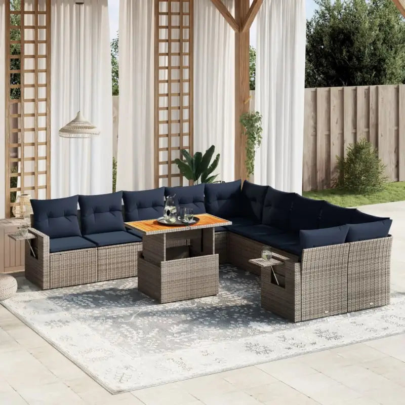 Zwarte loungeset met gepoedercoat staal voor jouw tuin of terras - Grijs / 2x corner + table + 6x middle - Tuinsets
