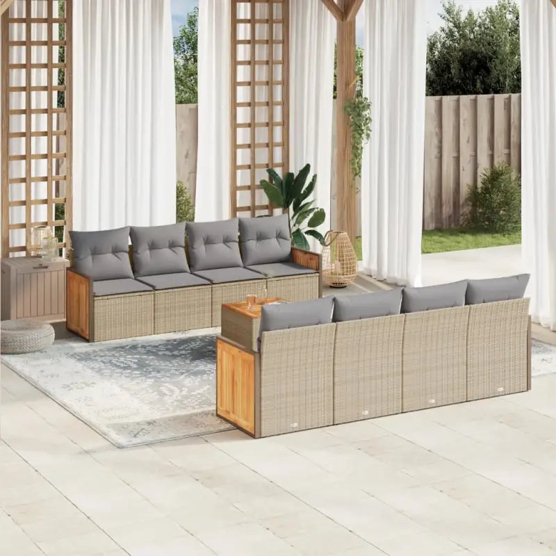 Zwarte loungeset met poly rattan en gepoedercoat staal voor buiten - Beige en grijs - Tuinsets