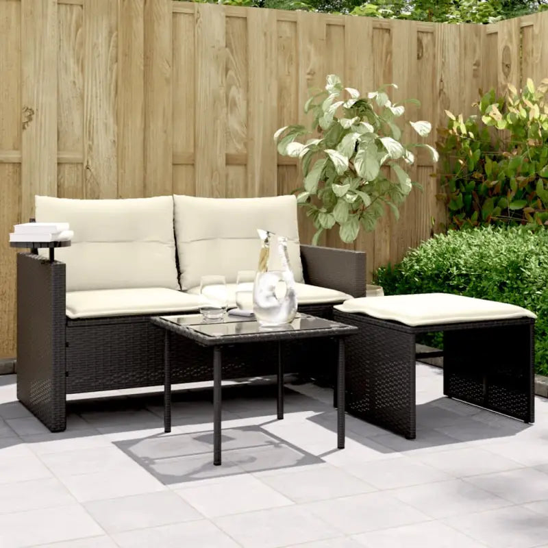 Zwarte loungeset met wasbare hoes en gehard glas voor buitengebruik - Zwart en crème / 1 - Loungebanken