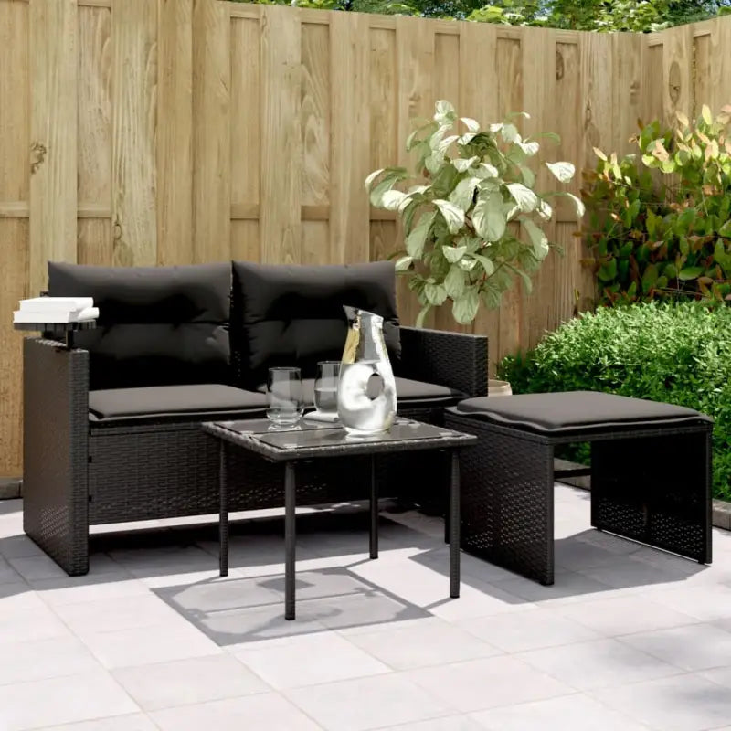 Zwarte loungeset met wasbare hoes en gehard glas voor buitengebruik - Zwart / 1 - Loungebanken