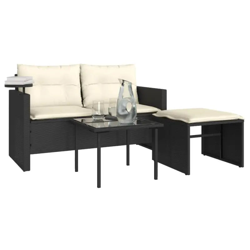 Zwarte loungeset met wasbare hoes en gehard glas voor buitengebruik - Loungebanken