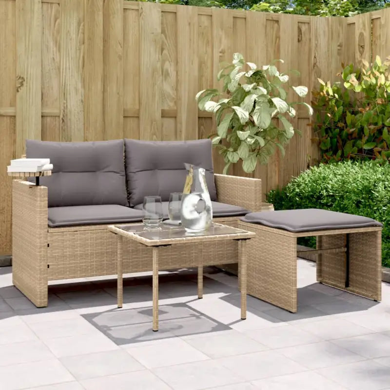 Zwarte loungeset met wasbare hoes en gehard glas voor buitengebruik - Beige en grijs / 1 - Loungebanken
