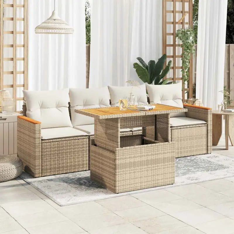 Zwarte loungeset van gepoedercoat staal en poly rattan voor tuin en terras - beige en crèmekleurig / met opbergruimte