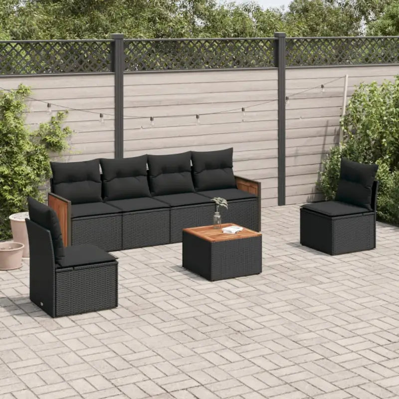 Zwarte loungeset van gepoedercoat staal en poly rattan voor tuin of terras - Tuinsets