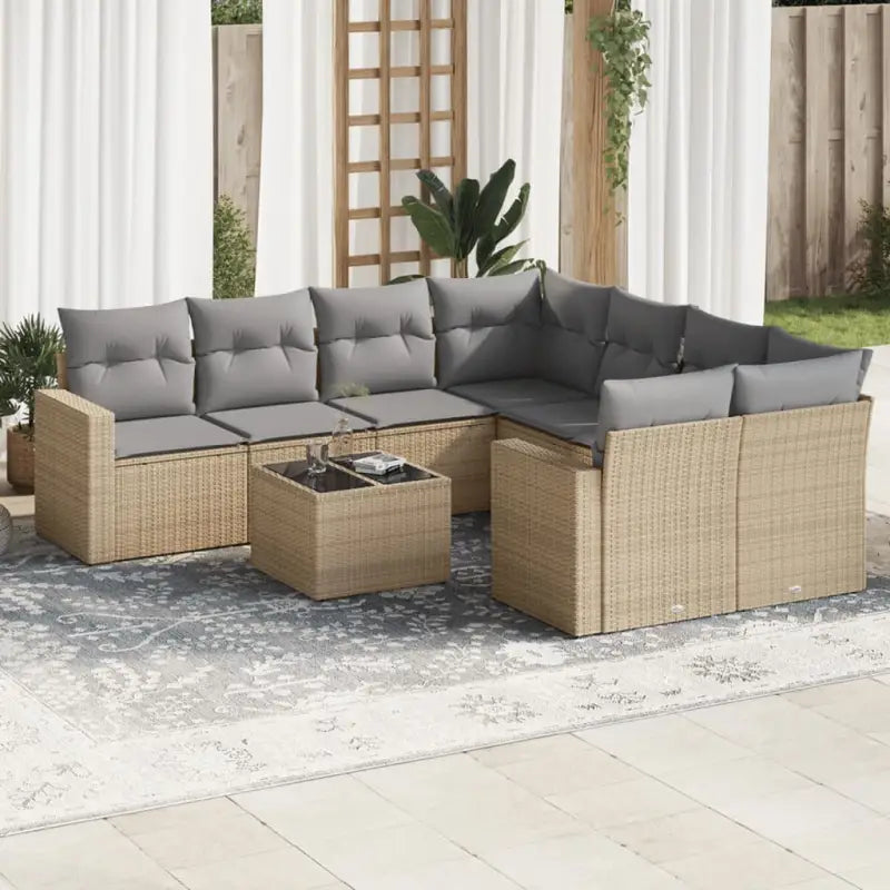 Zwarte loungeset van gepoedercoat staal met perfecte afmetingen voor tuin - Beige en grijs - Tuinsets