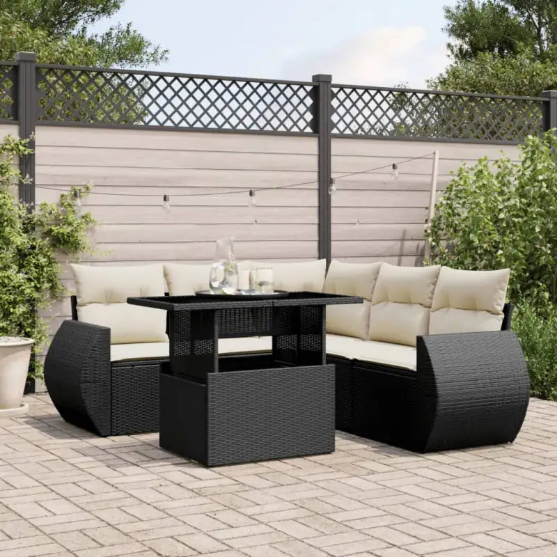 Zwarte loungeset van gepoedercoat staal met perfecte afmetingen voor tuin - Zwart en crème / Met tafel - Tuinsets