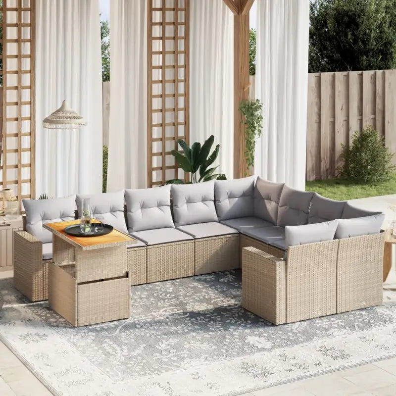 Zwarte loungeset van gepoedercoat staal voor tuin en terras - beige en lichtgrijs / Tafel + 4x hoek + 5x midden