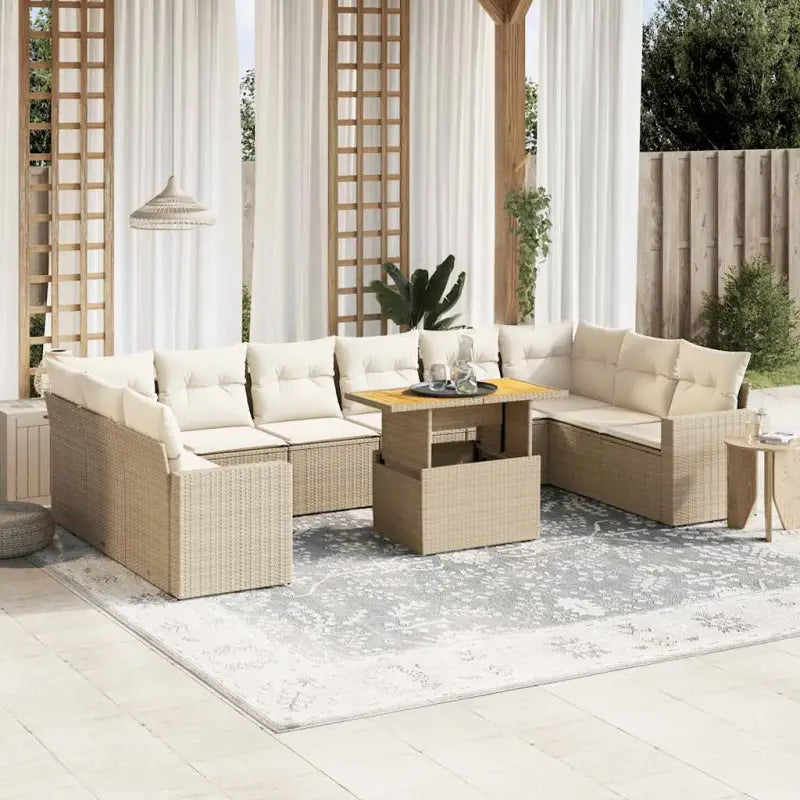 Zwarte loungeset van gepoedercoat staal voor tuin en terras - beige en crèmekleurig / 6x midden + 4x hoek + Tafel