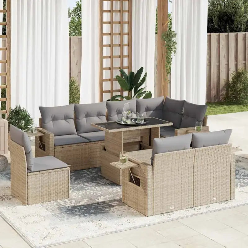 Zwarte loungeset van gepoedercoat staal voor tuin en terras - Beige en grijs / met opbergruimte - Tuinsets