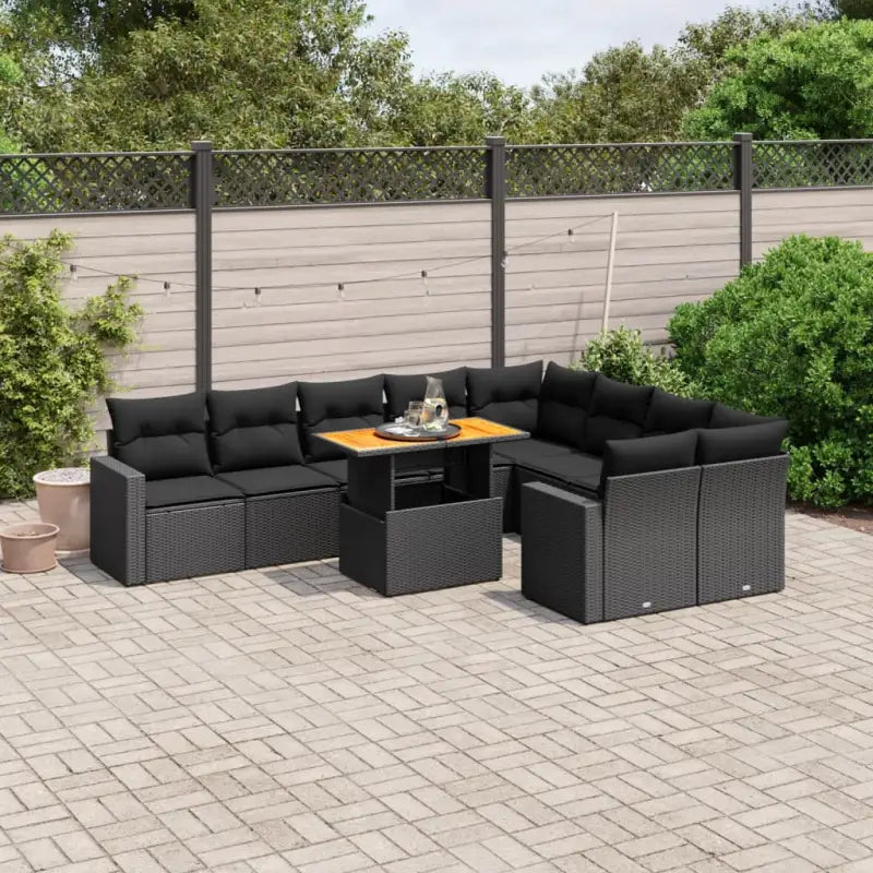 Zwarte loungeset van gepoedercoat staal voor tuin en terras - Zwart / 4x hoek + 5x midden + Tafel - Tuinsets