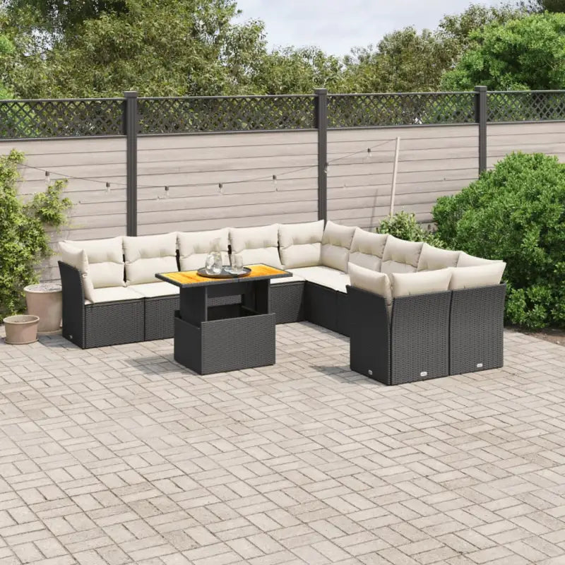 Zwarte loungeset van gepoedercoat staal voor tuin en terras - Zwart en crème / Tafel + 4x hoek + 6x midden - Tuinsets