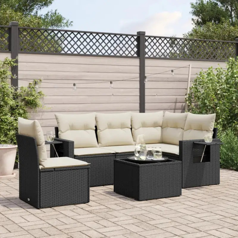 Zwarte loungeset van gepoedercoat staal voor tuin en terras - Zwart en crème / Met tafel - Tuinsets