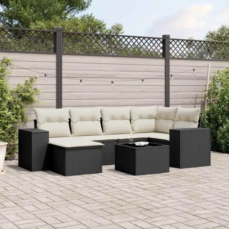Zwarte loungeset van gepoedercoat staal voor tuin en terras - Zwart en crème / Zonder tafel - Tuinsets