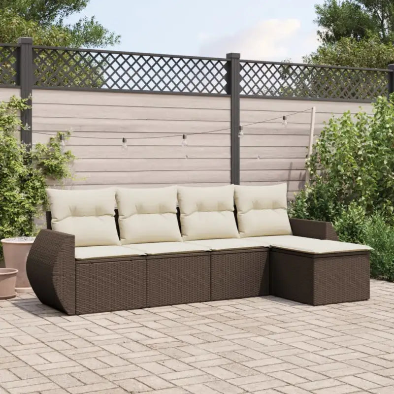 Zwarte loungeset van gepoedercoat staal voor tuin of terras - Bruin en crème / Met tafel - Tuinsets