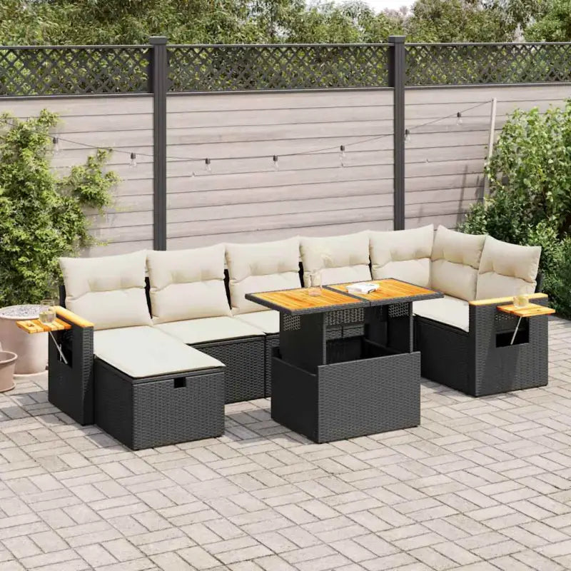 Zwarte loungeset van gepoedercoat staal voor tuin of terras - Zwart en crème / met opbergruimte - Tuinsets