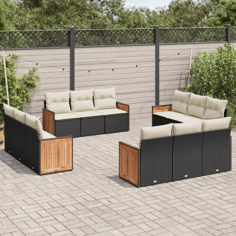 Zwarte loungeset van poly rattan en gepoedercoat staal met comfortabele afmetingen - Zwart en crème / Zonder tafel