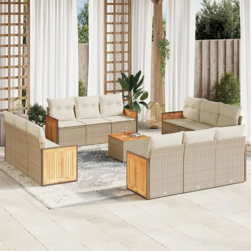 Zwarte loungeset van poly rattan en gepoedercoat staal met comfortabele afmetingen - beige en crèmekleurig / Met tafel