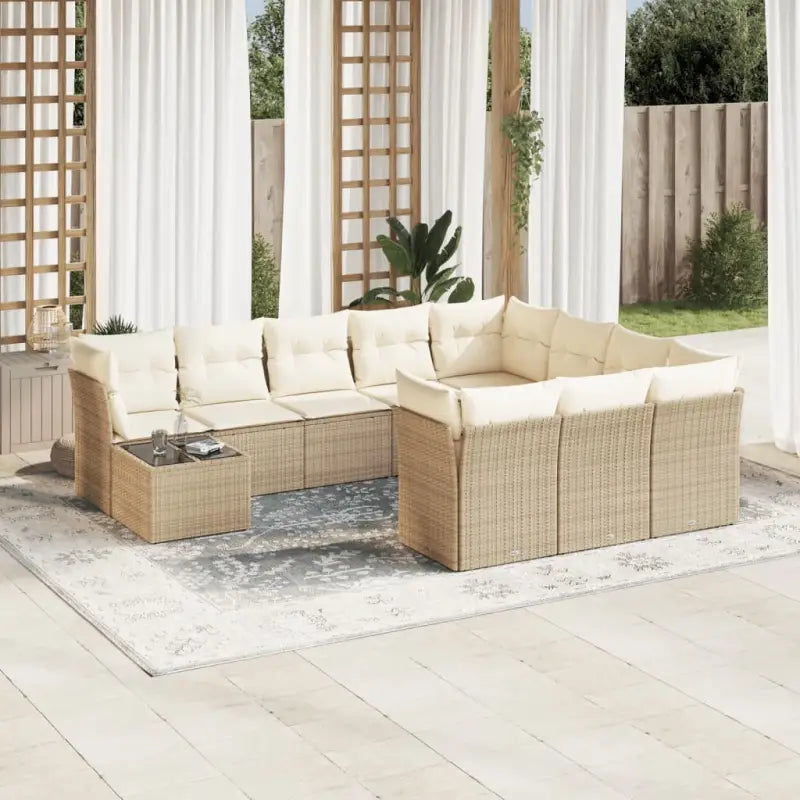Zwarte loungeset van poly rattan en gepoedercoat staal met goede afmetingen - beige en crèmekleurig - Tuinsets