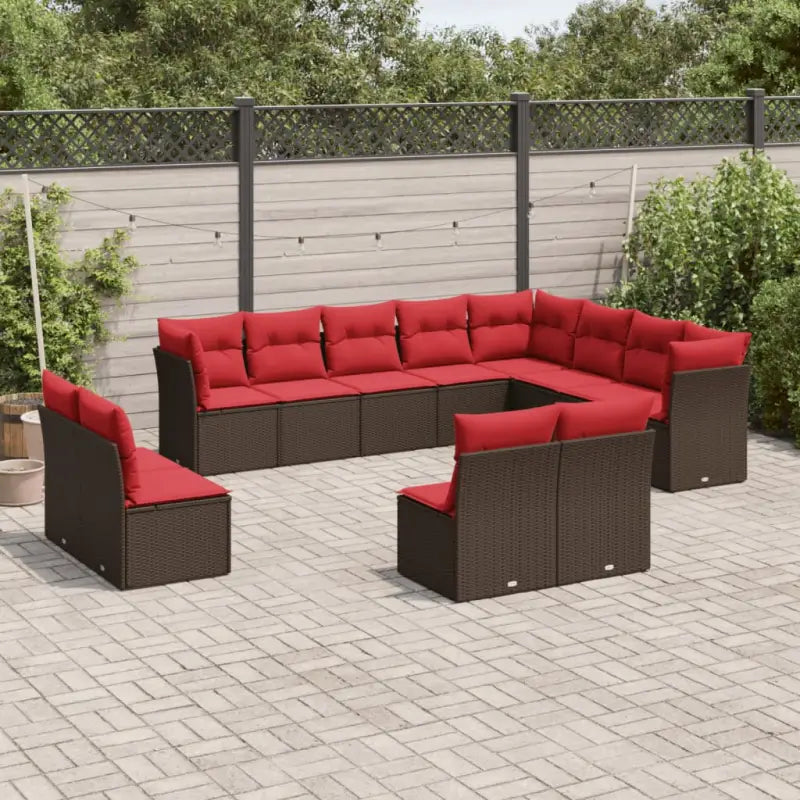 Zwarte loungeset van poly rattan met gepoedercoat staal en ruime afmetingen - Bruin en rood / Zonder tafel - Tuinsets