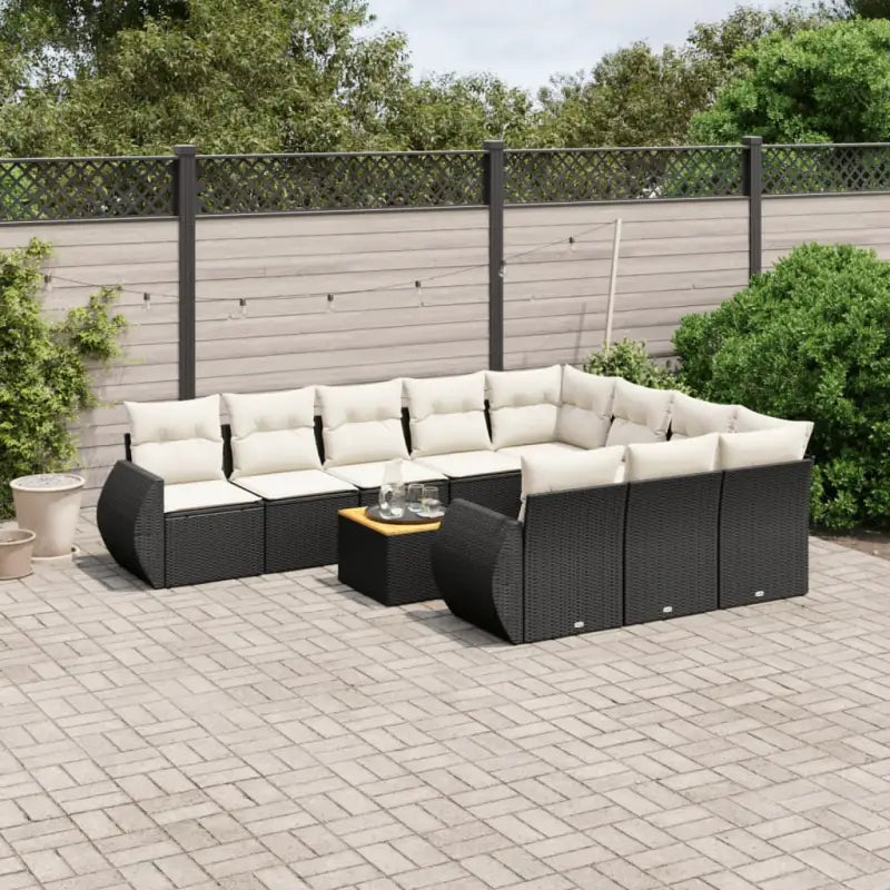 Zwarte loungestoel van gepoedercoat staal met ruime afmetingen - Zwart en crème / 6x midden + 2x hoek + Tafel - Tuinsets