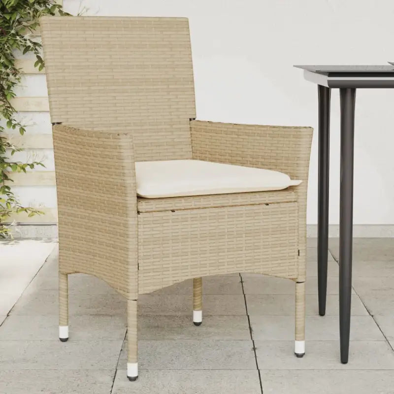 Zwarte poly rattan tuinstoelen met wasbare hoes voor buitenplezier - beige en crèmekleurig / 1 / Rattan armleuning